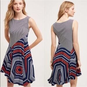 Anthropologie Maeve Cameron Navy Orange Dress Medium Petite